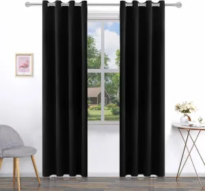Pickluc Grommet Blackout Curtain for Living Room, Light Blocking Drapes, Thermal Insulated, Noise Reduction, 52 Inches Wide x 84 Inches Long, Black, 2 Panels