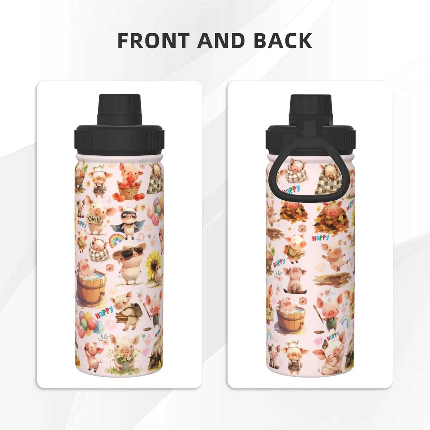 Pig Gifts Thermos Pig Water Bottle 18 Oz Stainless Steel Vacuum Insulated Bottle Leak Proof Cup For Hot Or Cold Drinks