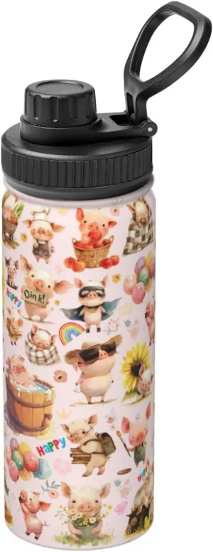 Pig Gifts Thermos Pig Water Bottle 18 Oz Stainless Steel Vacuum Insulated Bottle Leak Proof Cup For Hot Or Cold Drinks
