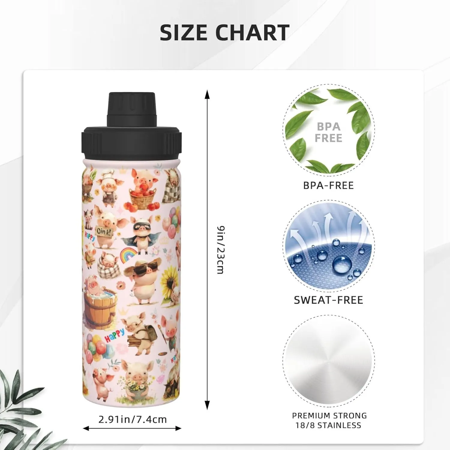 Pig Gifts Thermos Pig Water Bottle 18 Oz Stainless Steel Vacuum Insulated Bottle Leak Proof Cup For Hot Or Cold Drinks
