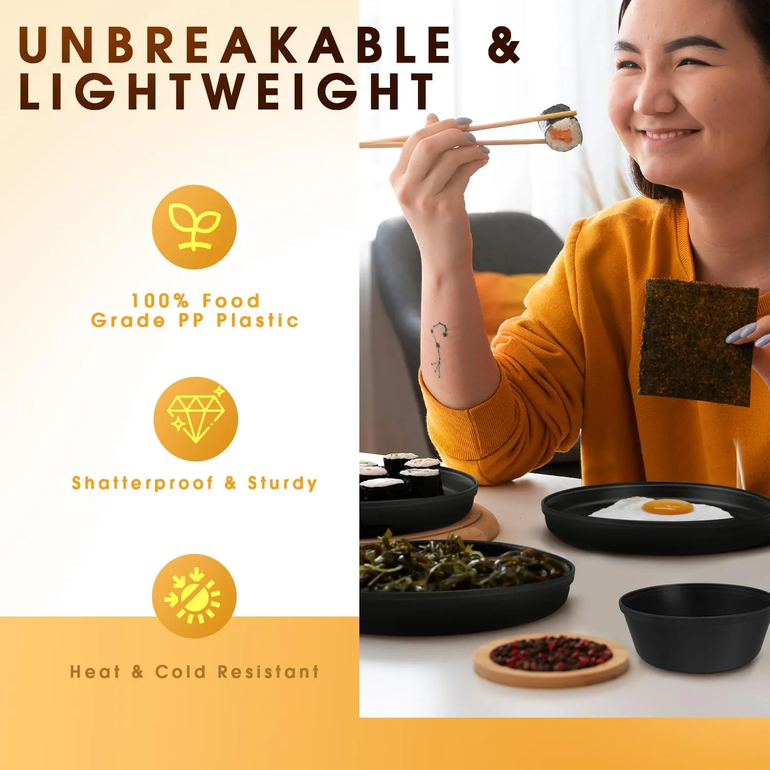 Plastic Dinnerware Sets – 40-Piece Gray Plates and Bowls Sets, Unbreakable, Reusable Dishes Set for 8 with Cups, Knives, Forks and Spoons, for Camping and Outdoor Use