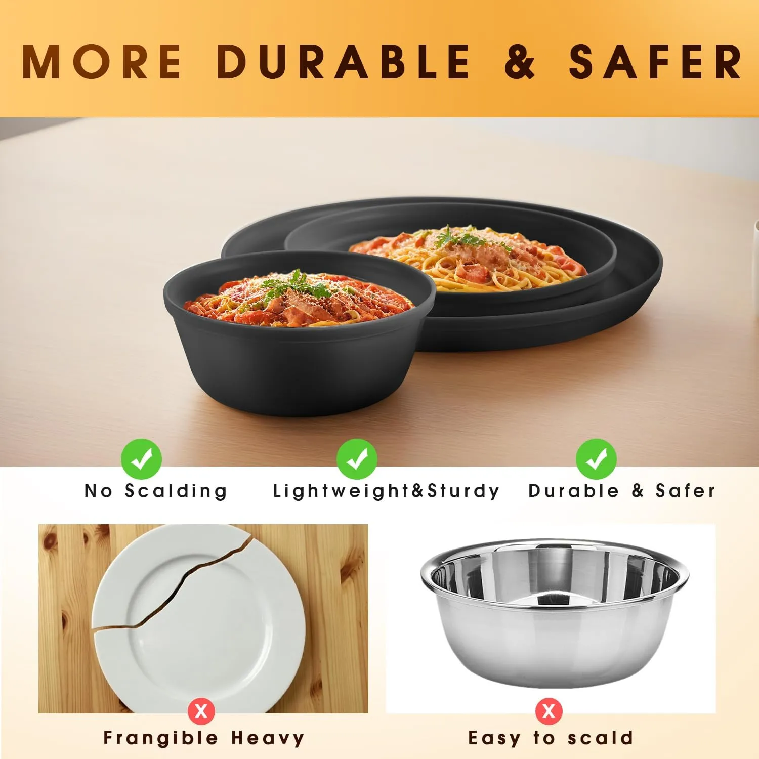Plastic Dinnerware Sets – 40-Piece Gray Plates and Bowls Sets, Unbreakable, Reusable Dishes Set for 8 with Cups, Knives, Forks and Spoons, for Camping and Outdoor Use