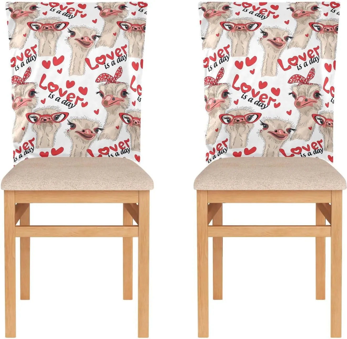 Poeticcity 6 Packs Dining Chair Slipcovers, Universal Fit Stretch Washable Seat Protector Chair Cover Removable for Home Seamless Ostriches with Red Glasses Hairpins Lover is a Day