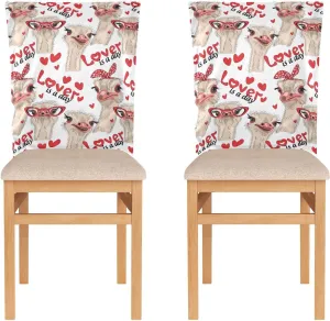 Poeticcity 6 Packs Dining Chair Slipcovers, Universal Fit Stretch Washable Seat Protector Chair Cover Removable for Home Seamless Ostriches with Red Glasses Hairpins Lover is a Day