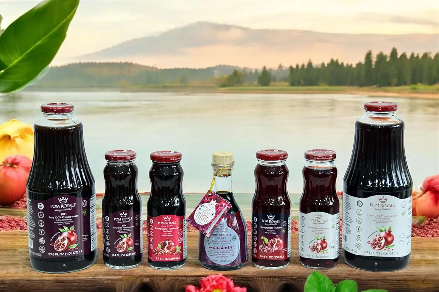 Pom Royale Pomegranate Juice (No Pulp), 8.4 fl oz (250mL), 15-Pack, Cold-Pressed, No Preservatives, Glass Bottle for Freshness