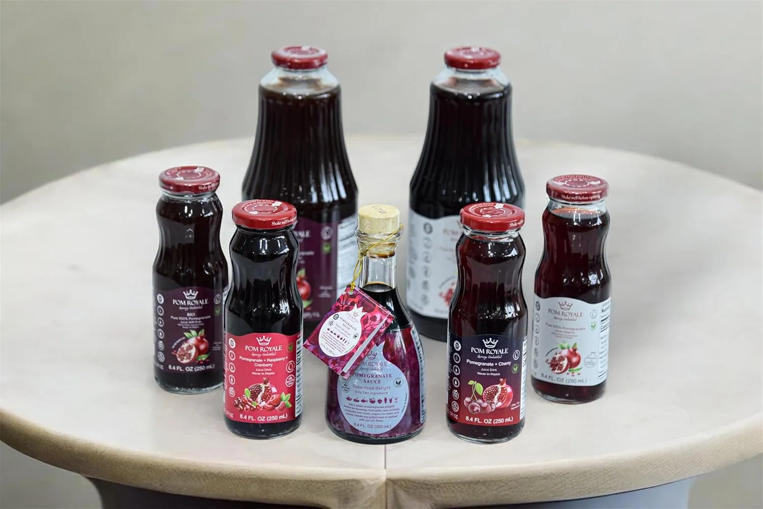 Pom Royale Pomegranate Juice (No Pulp), 8.4 fl oz (250mL), 15-Pack, Cold-Pressed, No Preservatives, Glass Bottle for Freshness