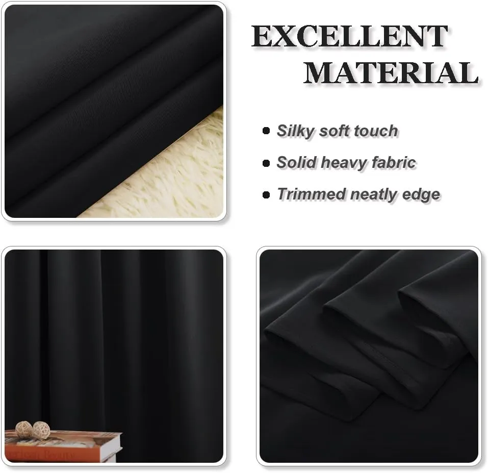 PONY DANCE Blackout Short Window Curtain Panels 45 inch Long - Thermal Insulated Rod Pocket Drapes for Bedroom Dorm Storage Cabinet Basement Farmhouse Decor, Black, W 34 x L 45 inches, 2 Panels