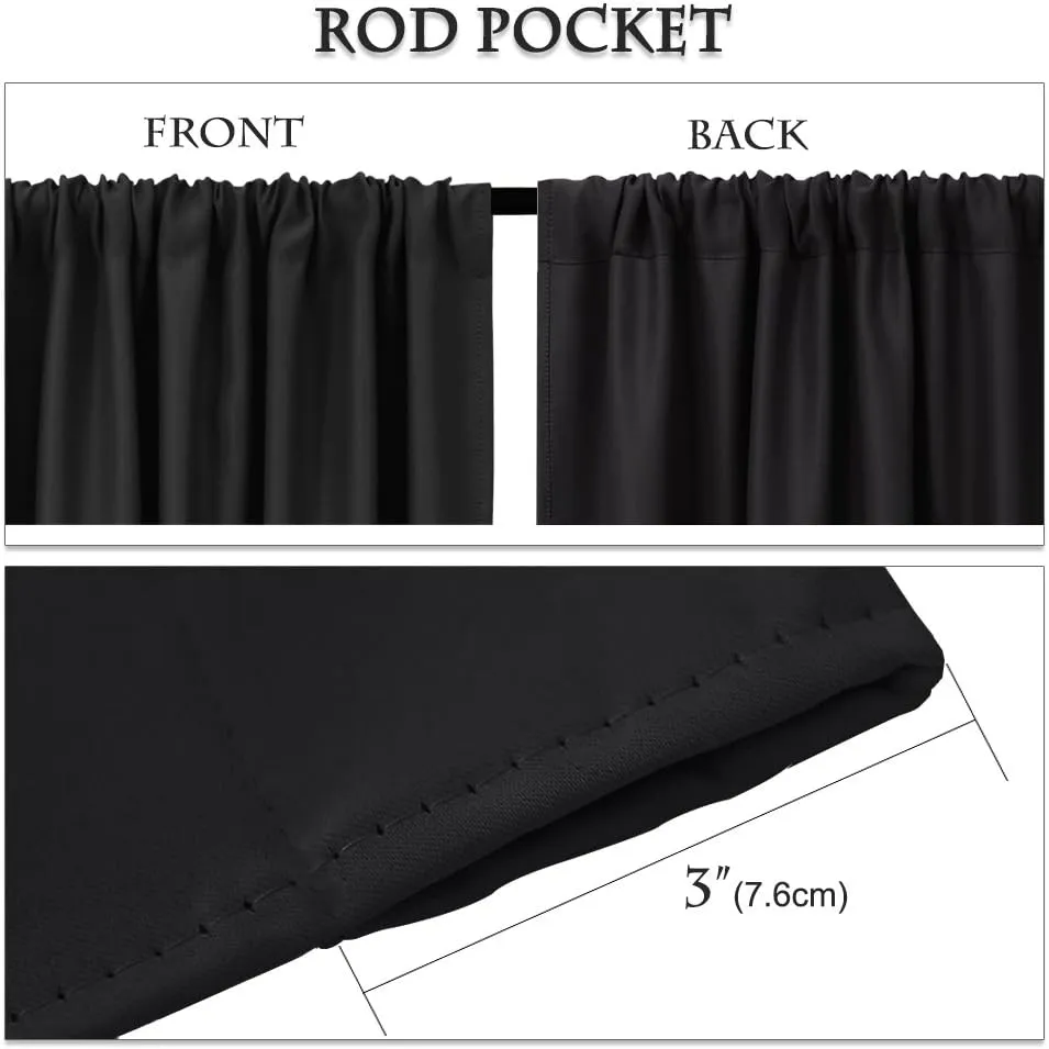 PONY DANCE Blackout Short Window Curtain Panels 45 inch Long - Thermal Insulated Rod Pocket Drapes for Bedroom Dorm Storage Cabinet Basement Farmhouse Decor, Black, W 34 x L 45 inches, 2 Panels