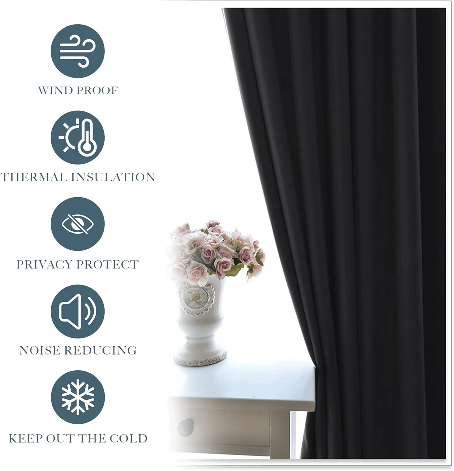 PONY DANCE Blackout Short Window Curtain Panels 45 inch Long - Thermal Insulated Rod Pocket Drapes for Bedroom Dorm Storage Cabinet Basement Farmhouse Decor, Black, W 34 x L 45 inches, 2 Panels
