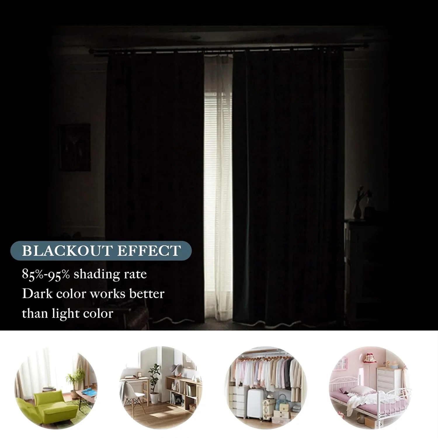 PONY DANCE Blackout Short Window Curtain Panels 45 inch Long - Thermal Insulated Rod Pocket Drapes for Bedroom Dorm Storage Cabinet Basement Farmhouse Decor, Black, W 34 x L 45 inches, 2 Panels