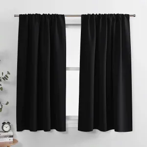 PONY DANCE Blackout Short Window Curtain Panels 45 inch Long - Thermal Insulated Rod Pocket Drapes for Bedroom Dorm Storage Cabinet Basement Farmhouse Decor, Black, W 34 x L 45 inches, 2 Panels