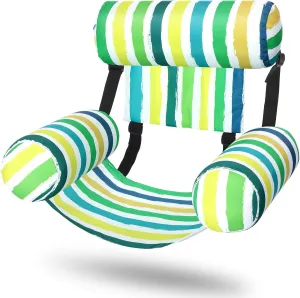 Pool Chair Float Adult Inflatable Floating Chair Fabric Covered Water Float Seats Adjustable Pool Hammock Blow up Swimming Noodle Lounge for Party Play Summer Water Fun(Green,Yellow)