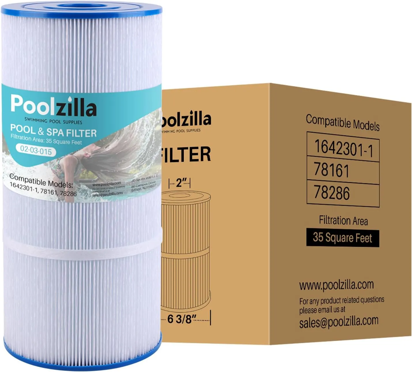 Poolzilla 1-Pack Replacement for Spa Filter PWK35B, Watkins 1642301-1, Filbur FC-3921, 78161, 78286 - Hot Tub Filter Cartridge - 35 sq.ft