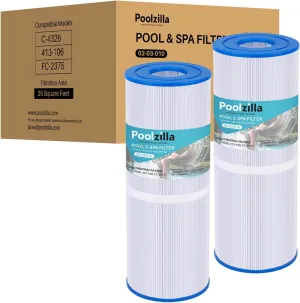 Poolzilla 2-Pack Replacement for Hot Tub Filter PLFPRB25-IN, Pleatco PRB25-IN, Unicel C-4326, Filbur FC-2375, Rainbow Dynamic 25, Pure N Clean PC-2375 - Filter Cartridge (L x OD: 13 5/16” x 5”)