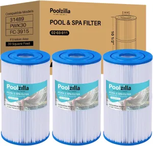Poolzilla 3-Pack Replacement for Spa Filter C-6430, Pleatco PWK30, Filbur FC-3915, Unicel C-6430, APCC7095, PDC510-AFS, PKW30, SD-01242- Hot Tub Filter Cartridge (L x OD: 10 1/2” x 5 7/8”)