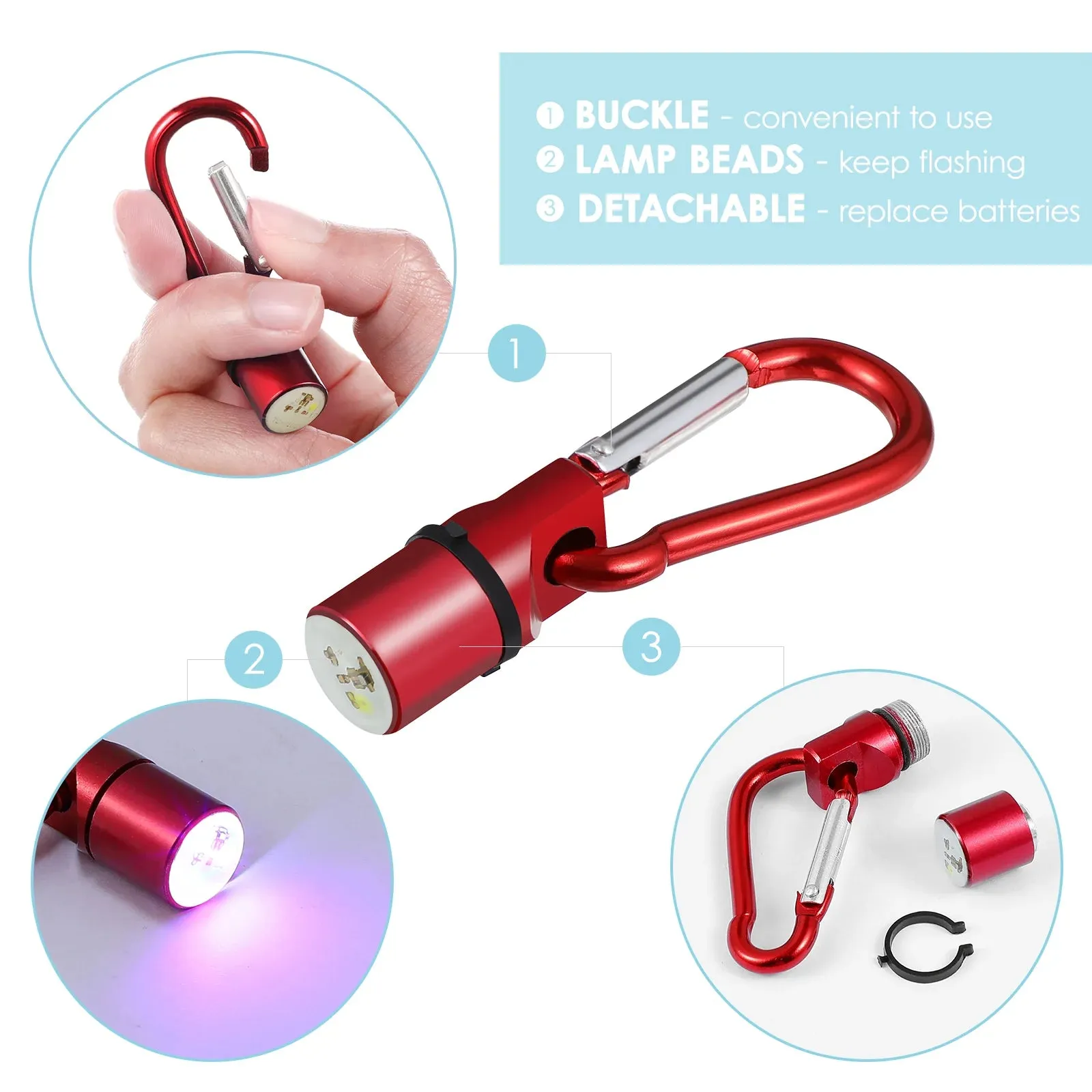 POPETPOP 4Pcs Portable Aluminum Pet Dog Cat Puppy LED Flashing Blinker Light Safety Collar Tag (Red Blue Purple Pink)