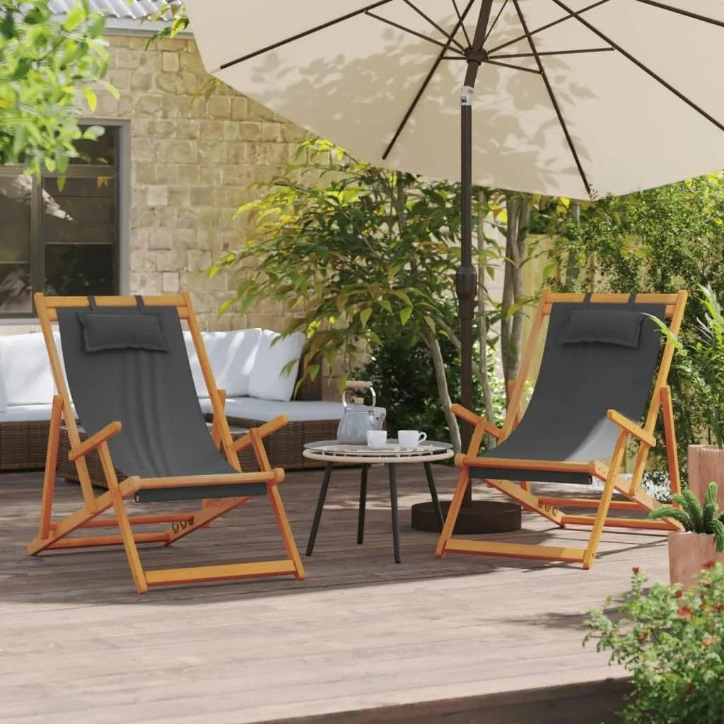 Portable and Adjustable Folding Beach Chairs, 2 Pcs, Gray Fabric, Reclining Positions for Ultimate Relaxation