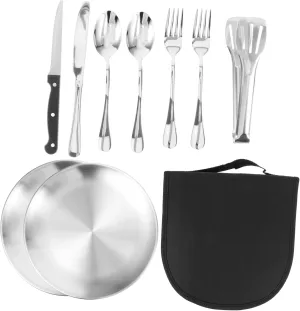 Portable Camping Accessories 10pcs Stainless Steel Cutlery Set Outdoor Tableware for Bbq Hiking Picnic