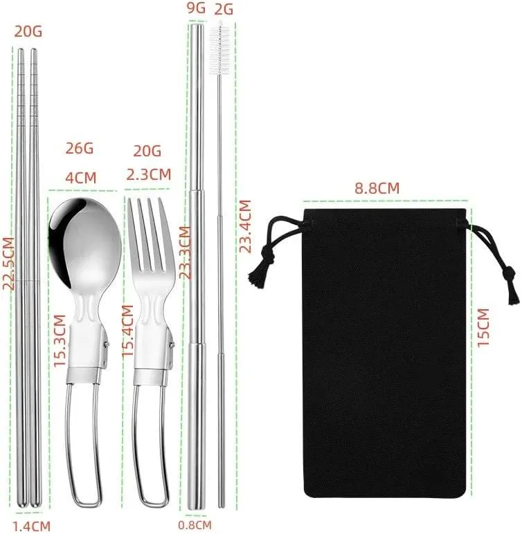 Portable Camping and Hiking Tableware Set of 5 Stainless Steel Tableware with Bag(B5PCS-1)