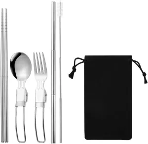Portable Camping and Hiking Tableware Set of 5 Stainless Steel Tableware with Bag(B5PCS-1)