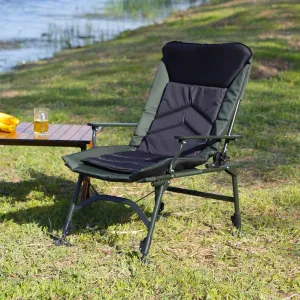 Portable Folding Reclining Camping Chair for Indoor and Outdoor Use, Adjustable Backrest and Foot Cup, Durable, Green and Black