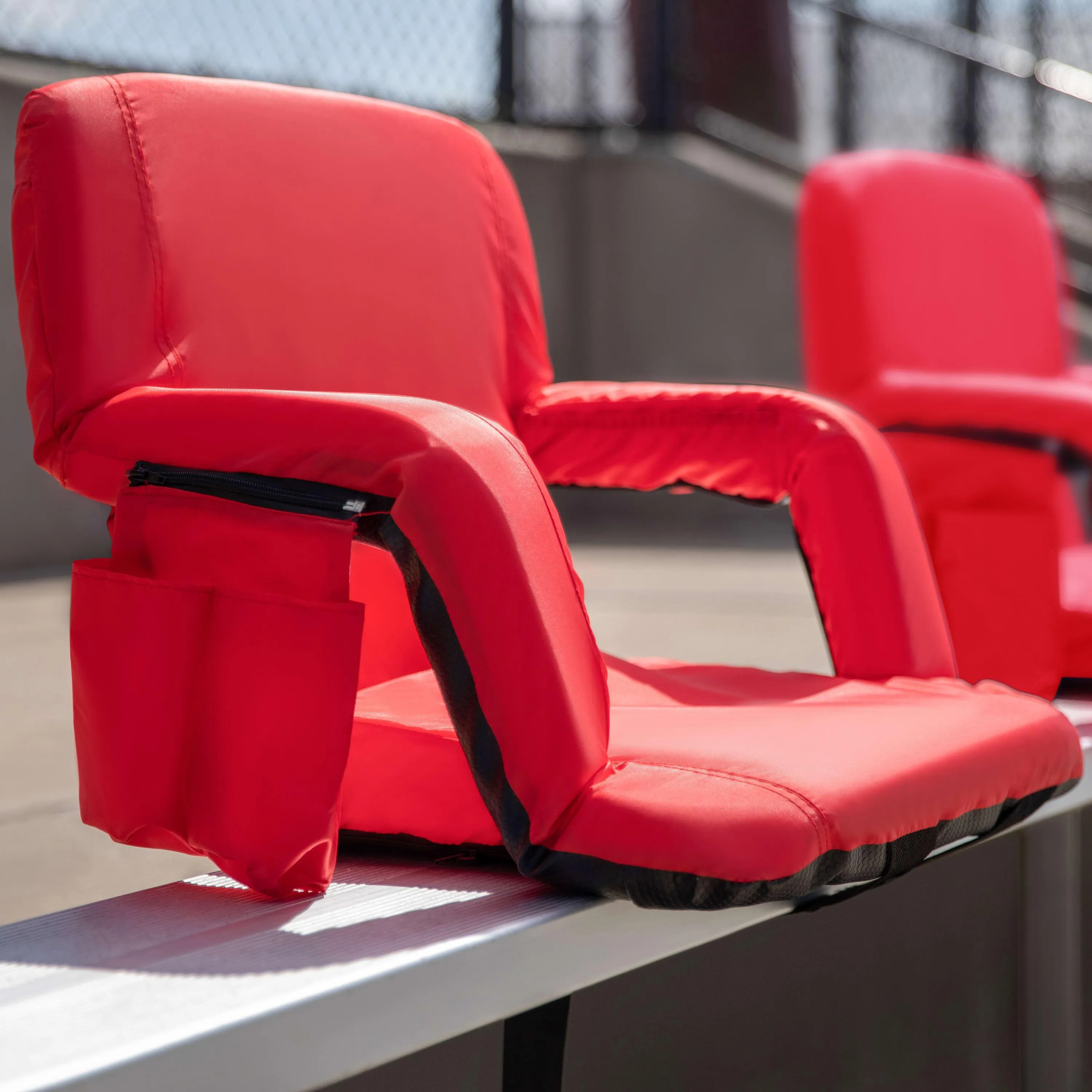 Portable Lightweight Reclining Stadium Chair with Armrests, Padded Back & Seat with Dual Storage Pockets and Backpack Straps