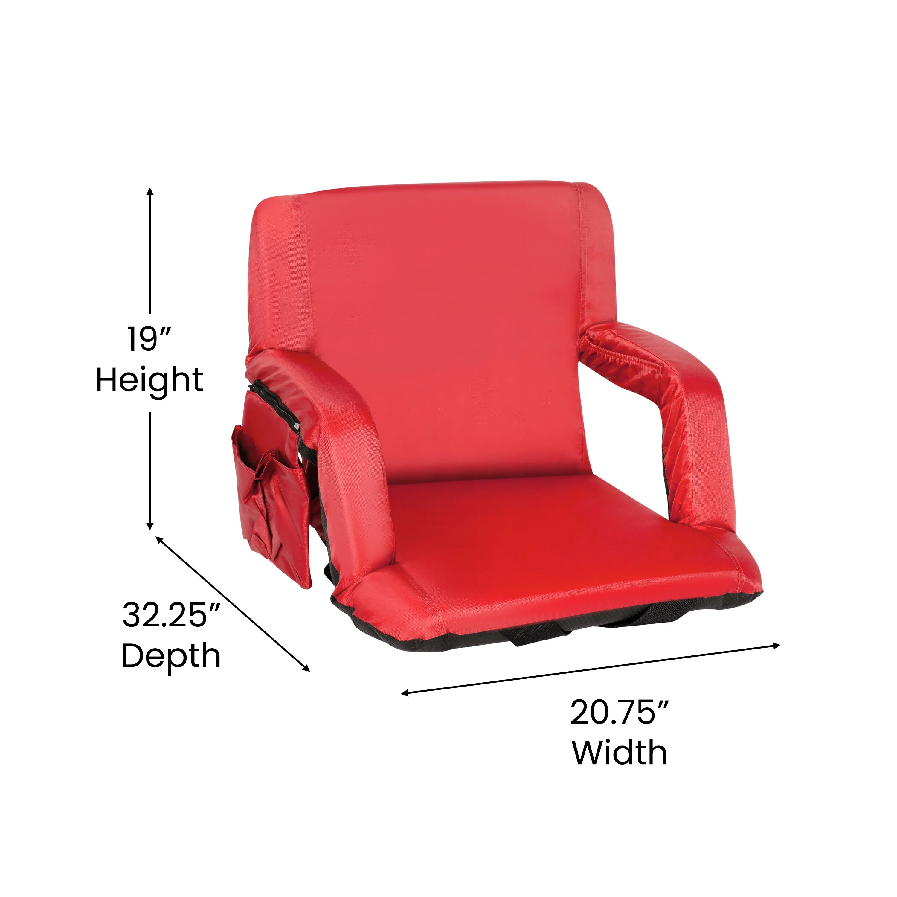 Portable Lightweight Reclining Stadium Chair with Armrests, Padded Back & Seat with Dual Storage Pockets and Backpack Straps