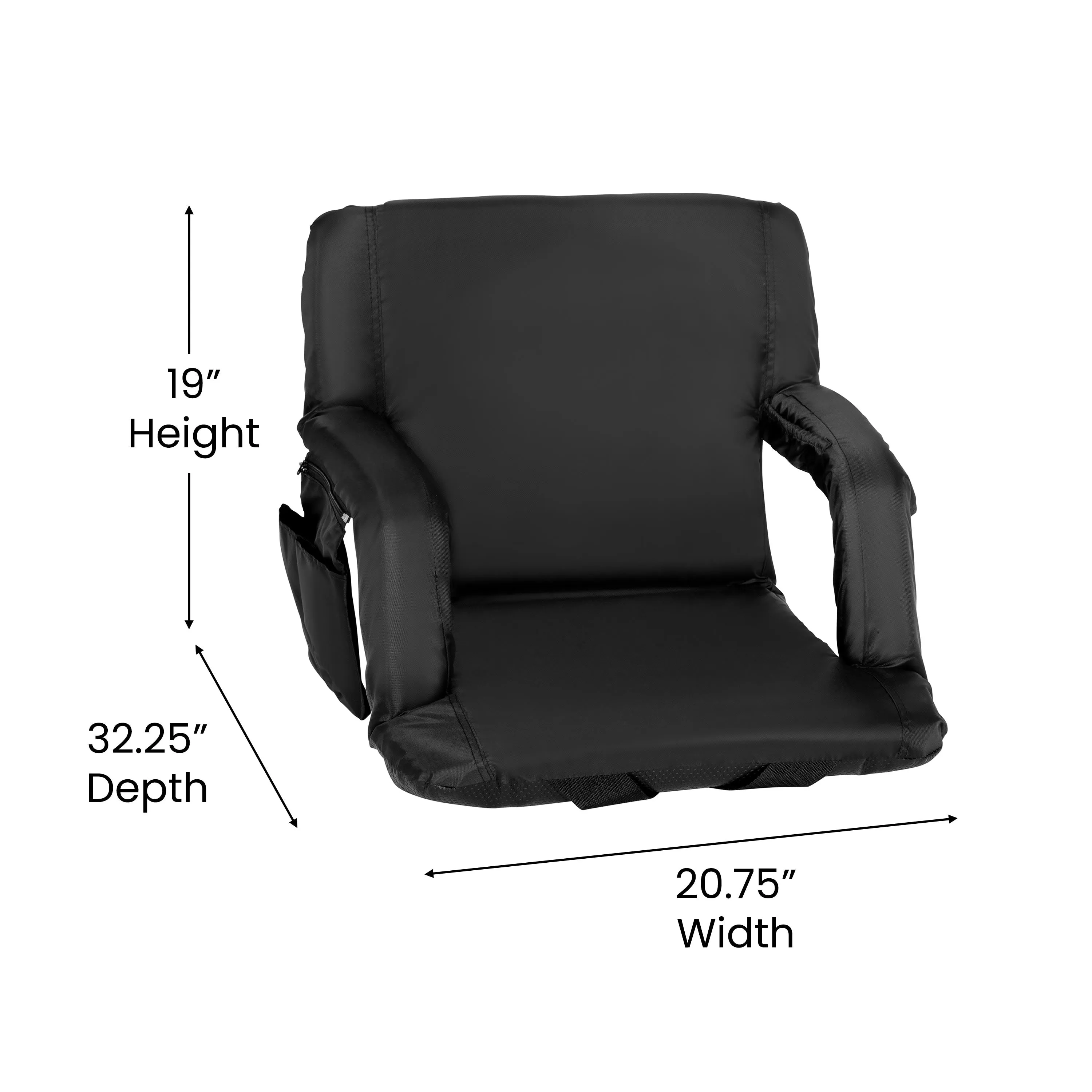 Portable Lightweight Reclining Stadium Chair with Armrests, Padded Back & Seat with Dual Storage Pockets and Backpack Straps