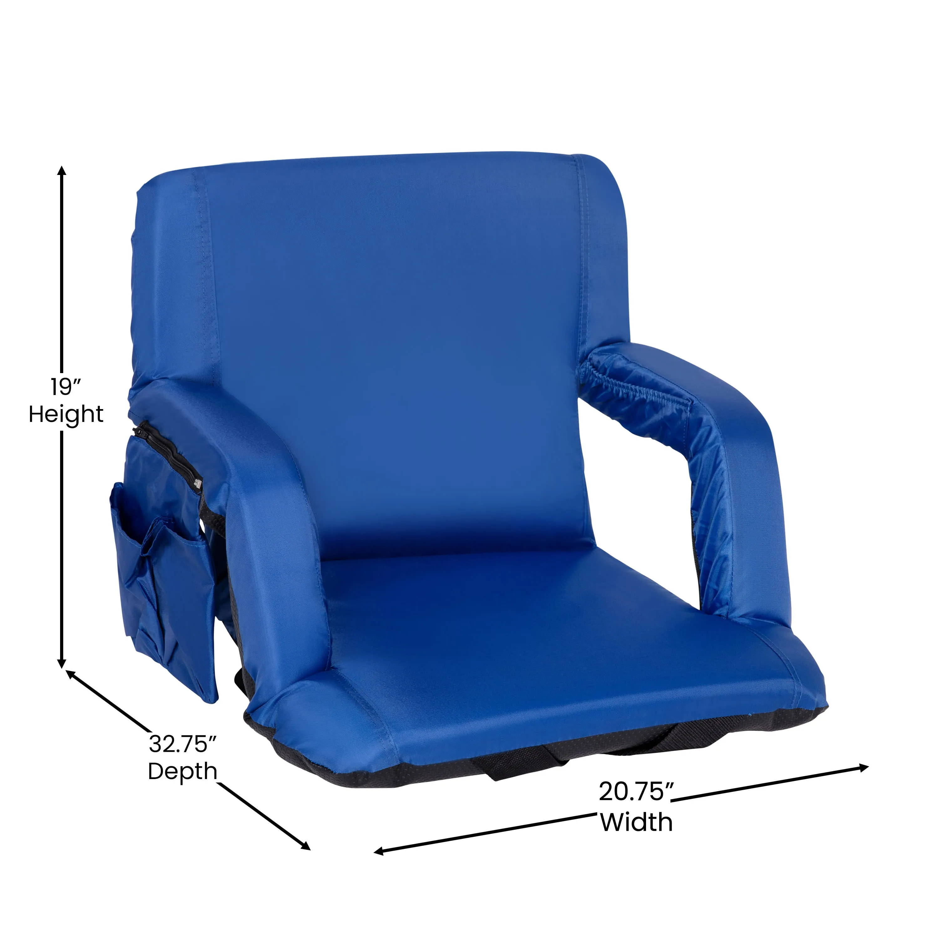 Portable Lightweight Reclining Stadium Chair with Armrests, Padded Back & Seat with Dual Storage Pockets and Backpack Straps