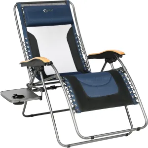 PORTAL Oversized Mesh Back Zero Gravity Reclining Patio Chairs, XL Padded Seat Folding Patio Lounge Chair with Adjustable Pillows and Cup Holder for Poolside Backyard/Lawn, Support 350lbs