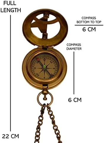PORTHO Engraved Sundial compass with leather case for Traveler Inspirational Adventurer Wedding Baptism Gift for him