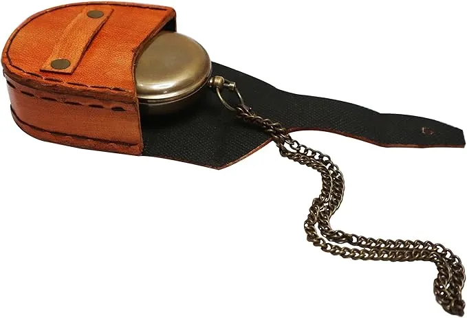 PORTHO Engraved Sundial compass with leather case for Traveler Inspirational Adventurer Wedding Baptism Gift for him