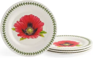 Portmeirion Botanic Garden 8" Salad Plates (Set of 4) - Poppy Motif, Durable Melamine & BPA-Free, Dishwasher Safe Dinnerware for Indoor & Outdoor Dining - Stackable Artistic Plates