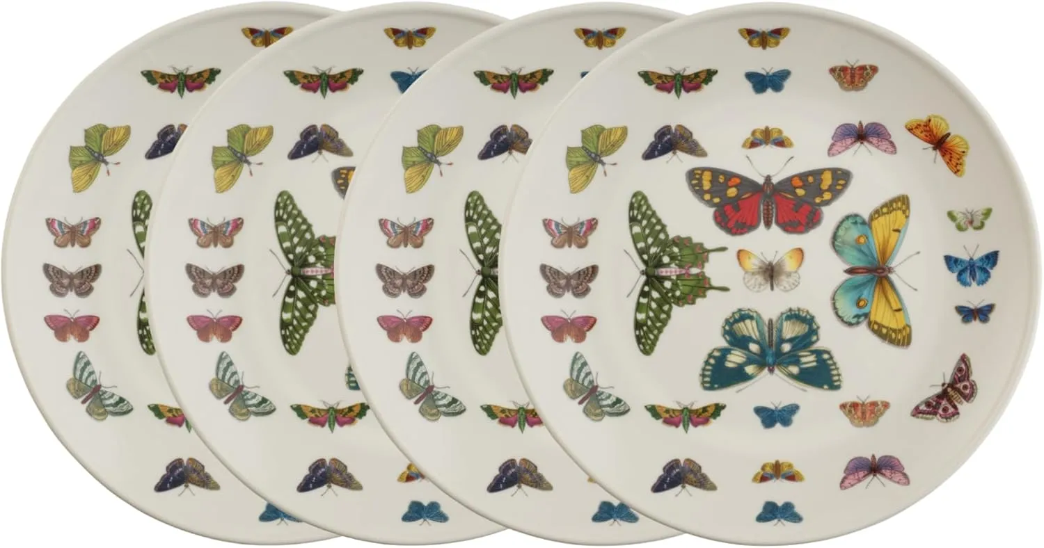 Portmeirion Botanic Garden Harmony 8.5" Salad Plate (Set of 4), Papilio Butterfly Motif - Dishwasher, Microwave, Oven & Freezer Safe Porcelain - Elegant Spring Tableware for Brunch & Parties