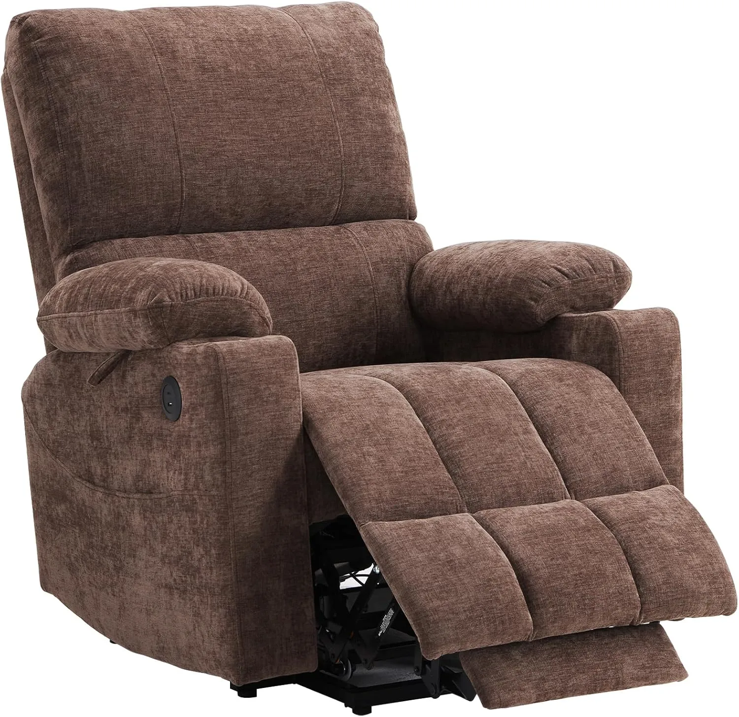 Power Lift Recliner Chair with Extended Footrest, Electric Lift Recliner Chair with Heat and Massage for Elderly, Lift Chair Cup Holders,USB & Type C Ports, Luxurious Chenille Fabric (Coffee)