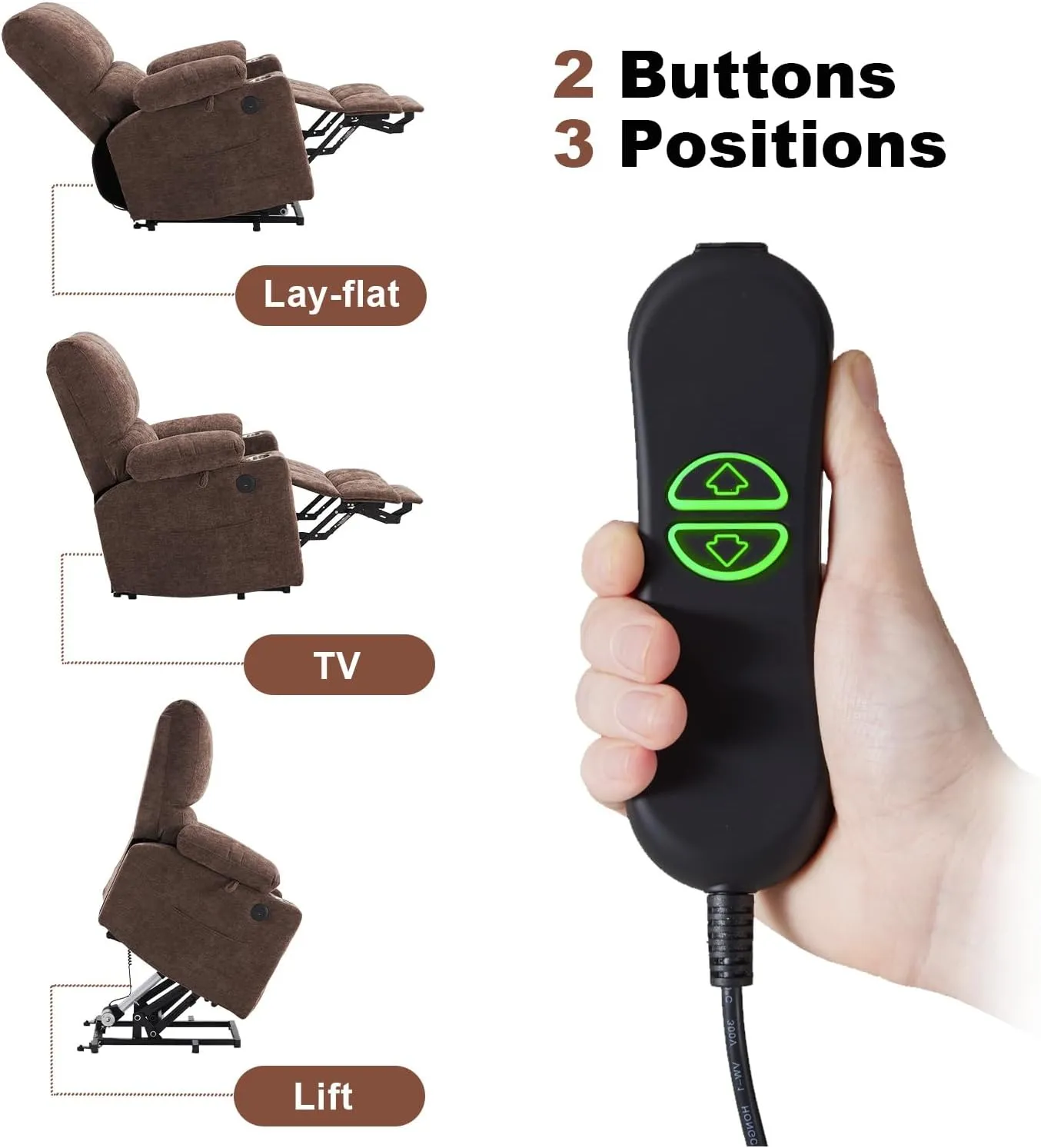 Power Lift Recliner Chair with Extended Footrest, Electric Lift Recliner Chair with Heat and Massage for Elderly, Lift Chair Cup Holders,USB & Type C Ports, Luxurious Chenille Fabric (Coffee)