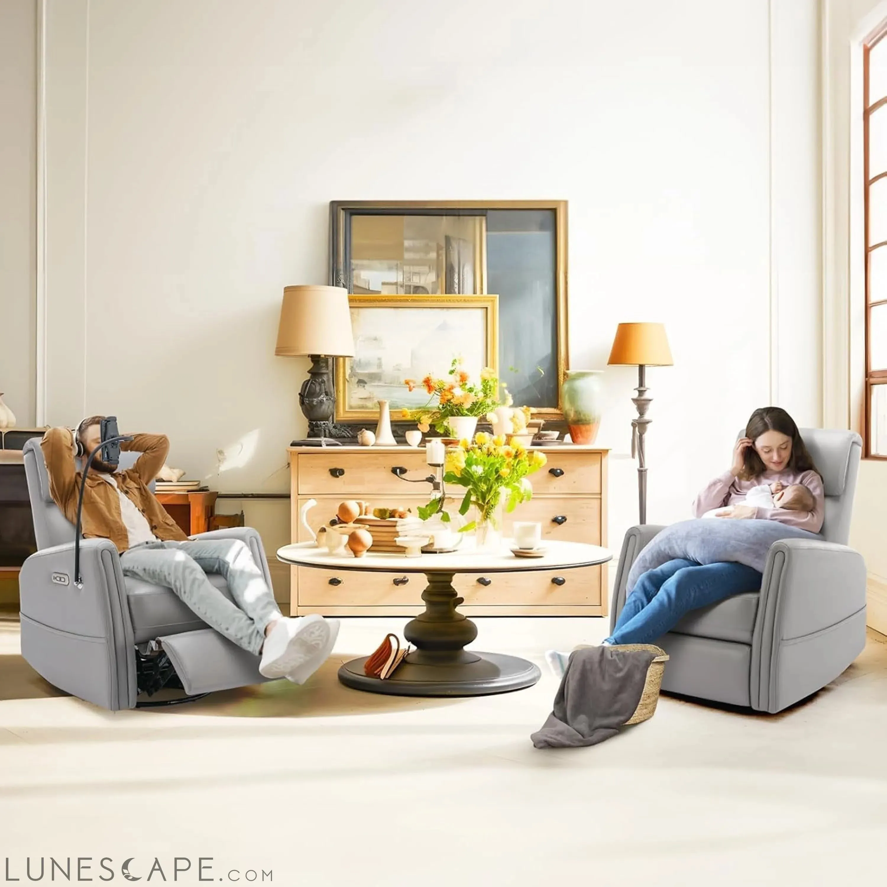Power Recliner Chair Swivel Glider Rocker for Nursery, Upholstered