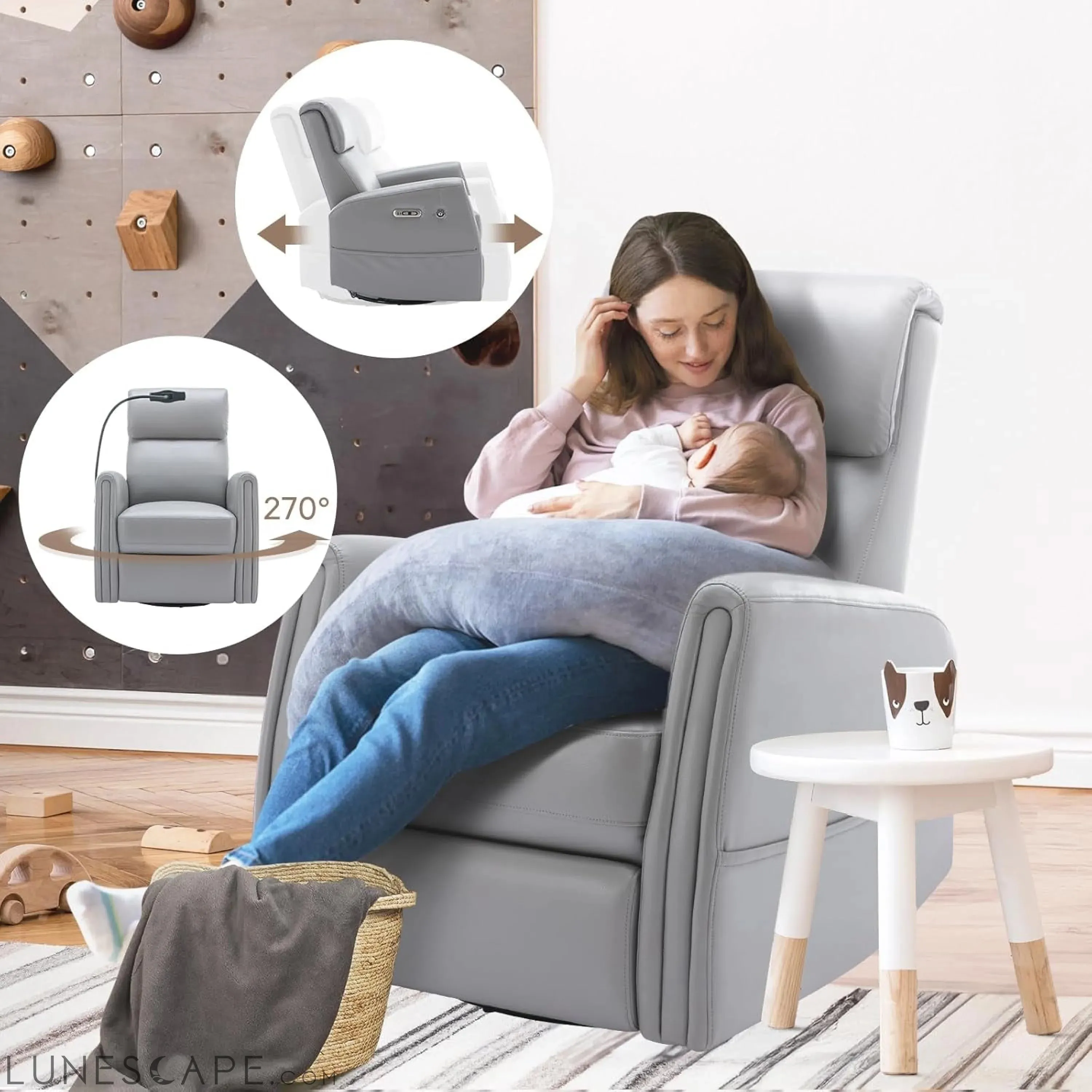 Power Recliner Chair Swivel Glider Rocker for Nursery, Upholstered