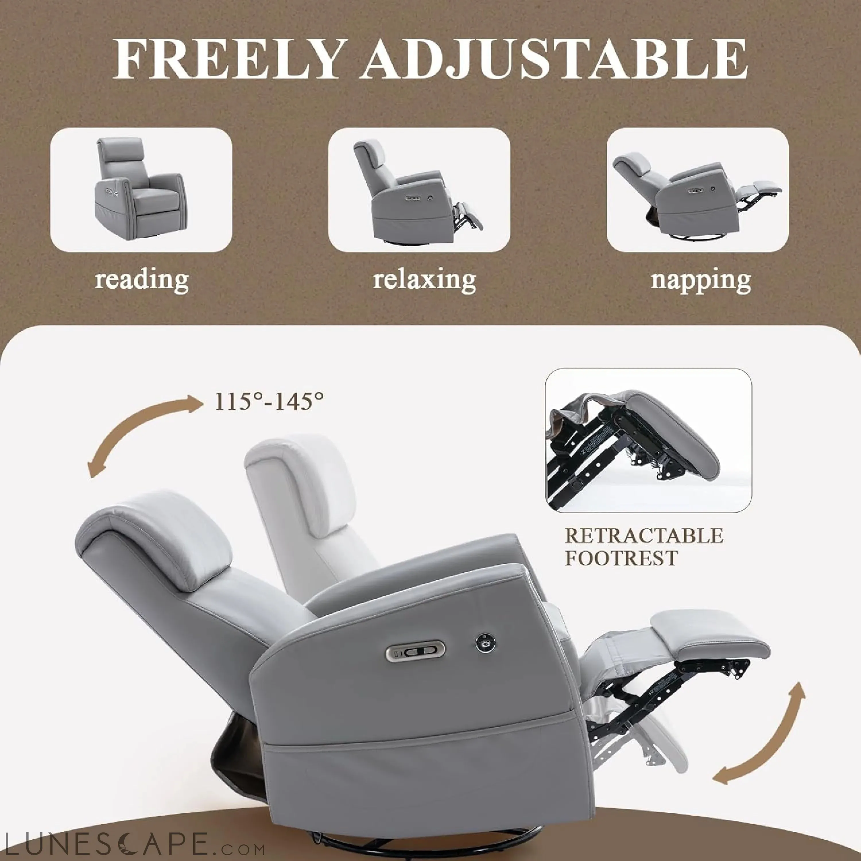 Power Recliner Chair Swivel Glider Rocker for Nursery, Upholstered