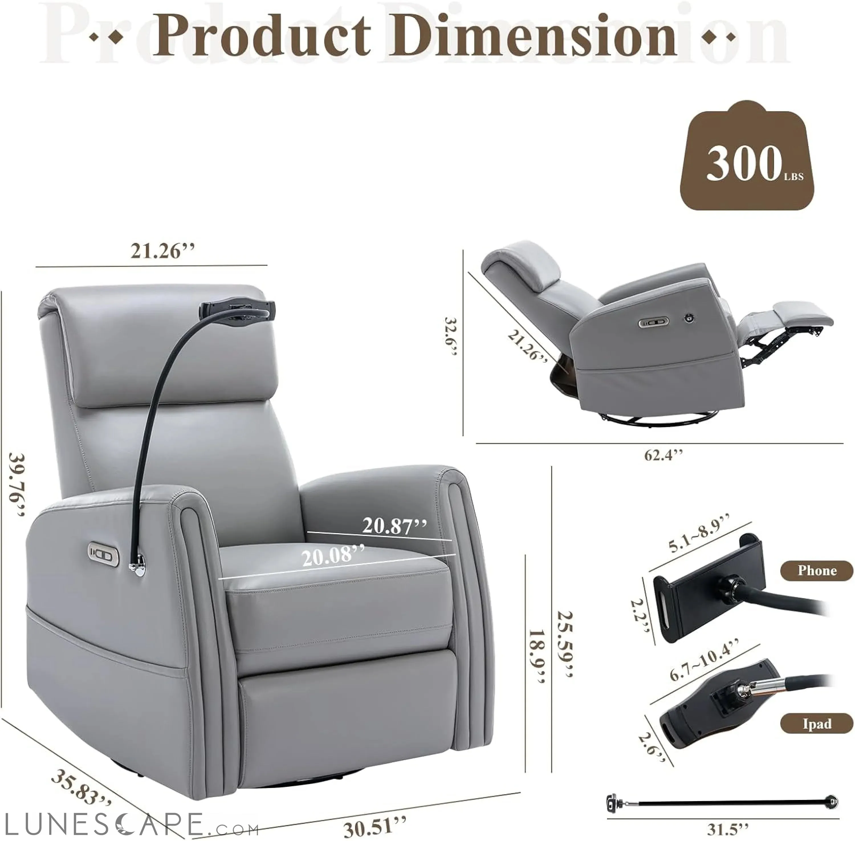 Power Recliner Chair Swivel Glider Rocker for Nursery, Upholstered