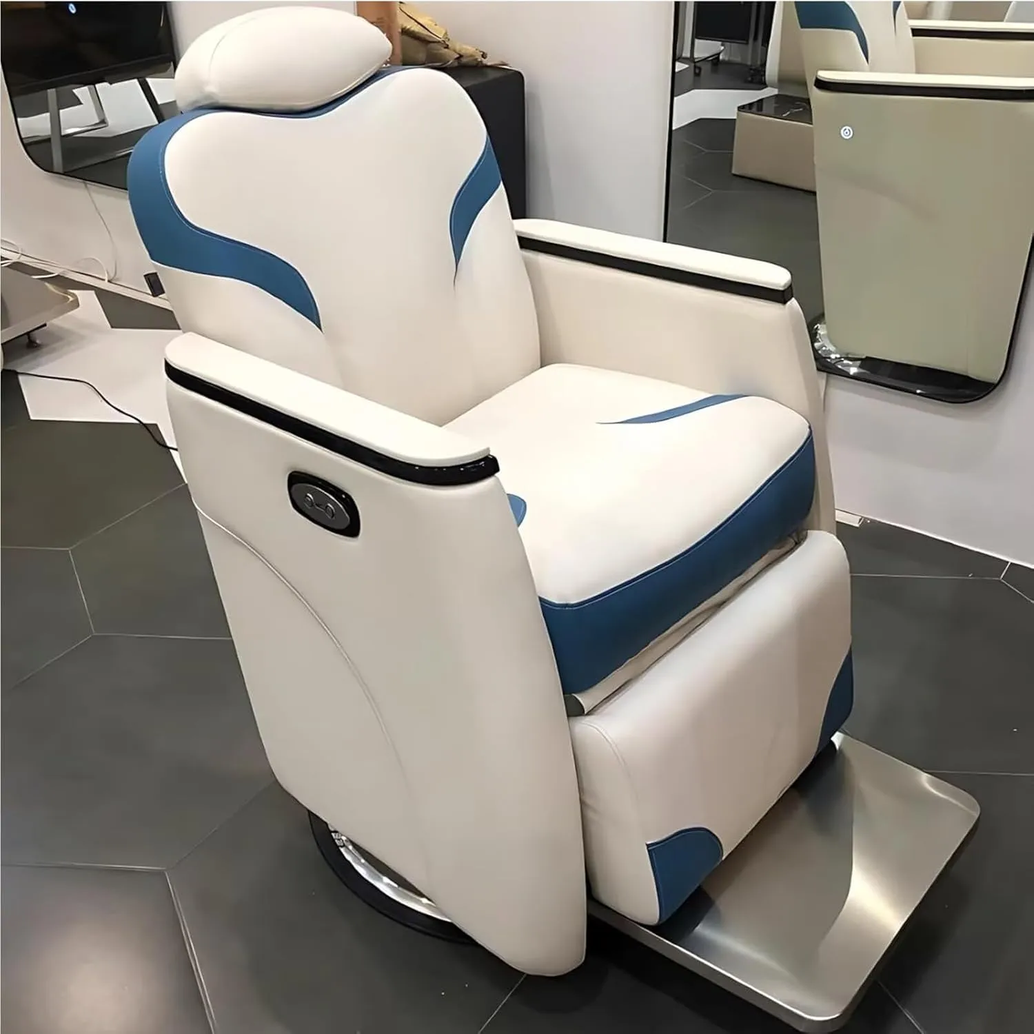 Professional Salon Chair - Reclining Electric Barber Chair 360° Rotating Hairdressing Chair High Density Foam and Leather Beauty Salon,A