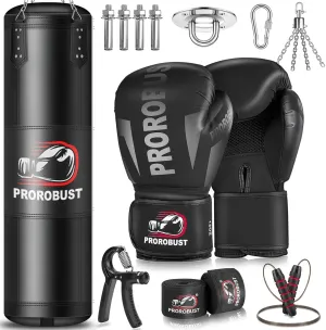 Prorobust Punching Bag for Adults, Red 4ft Oxford Heavy Boxing Bag Set with 12 oz Gloves for MMA Kickboxing Boxing Karate Home Gym Training (Unfilled)