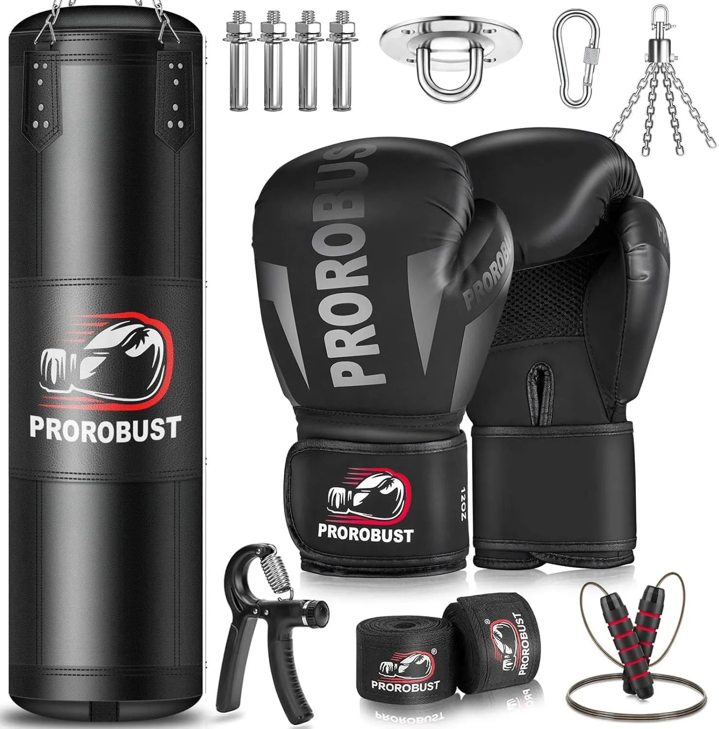 Prorobust Punching Bag for Adults, Red 4ft Oxford Heavy Boxing Bag Set with 12 oz Gloves for MMA Kickboxing Boxing Karate Home Gym Training (Unfilled)