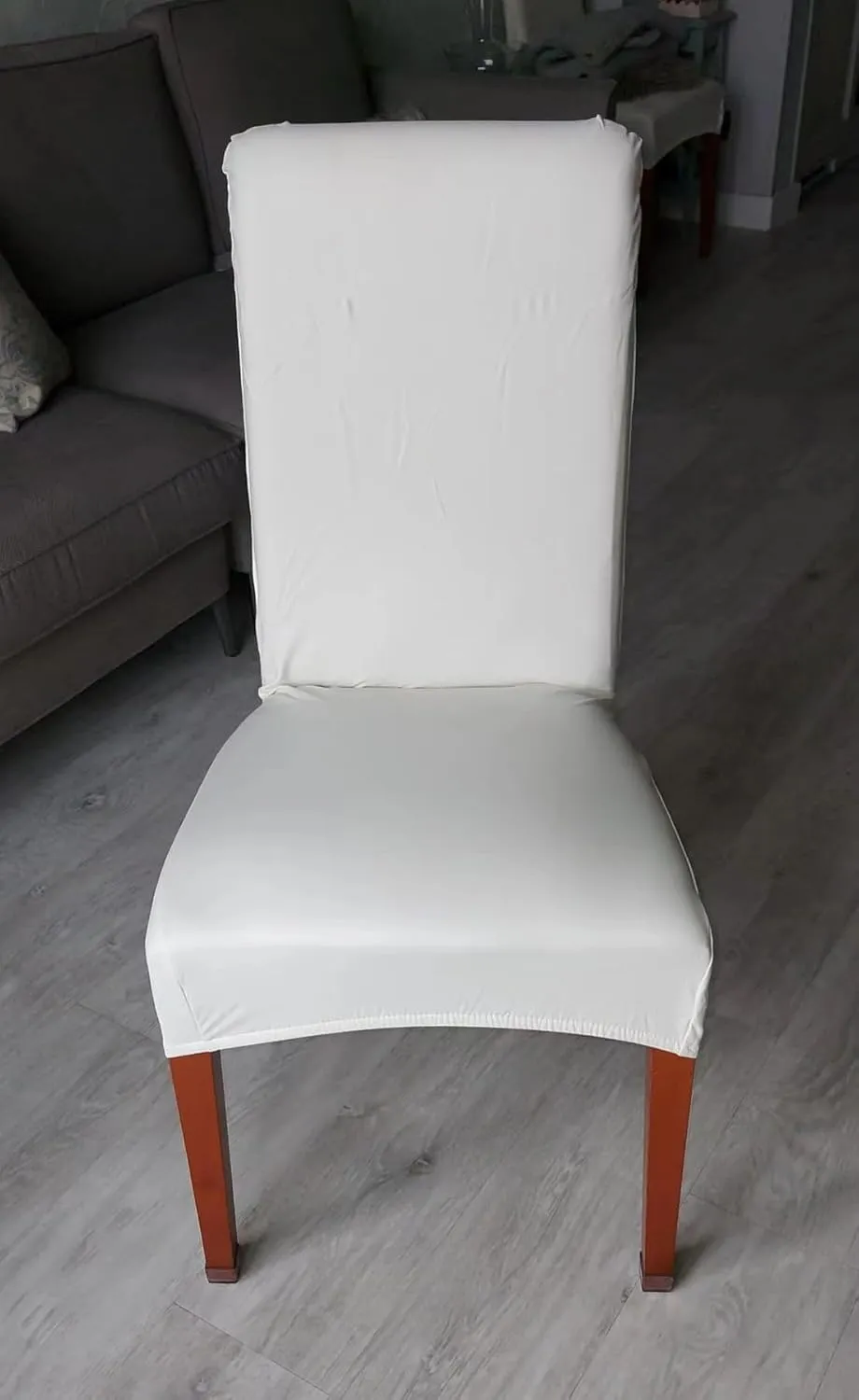 PU Faux Leather Waterproof Stretch Dining Chair Cover Chair Protector Seat Slipcovers Covers (Cream High Back, 4)