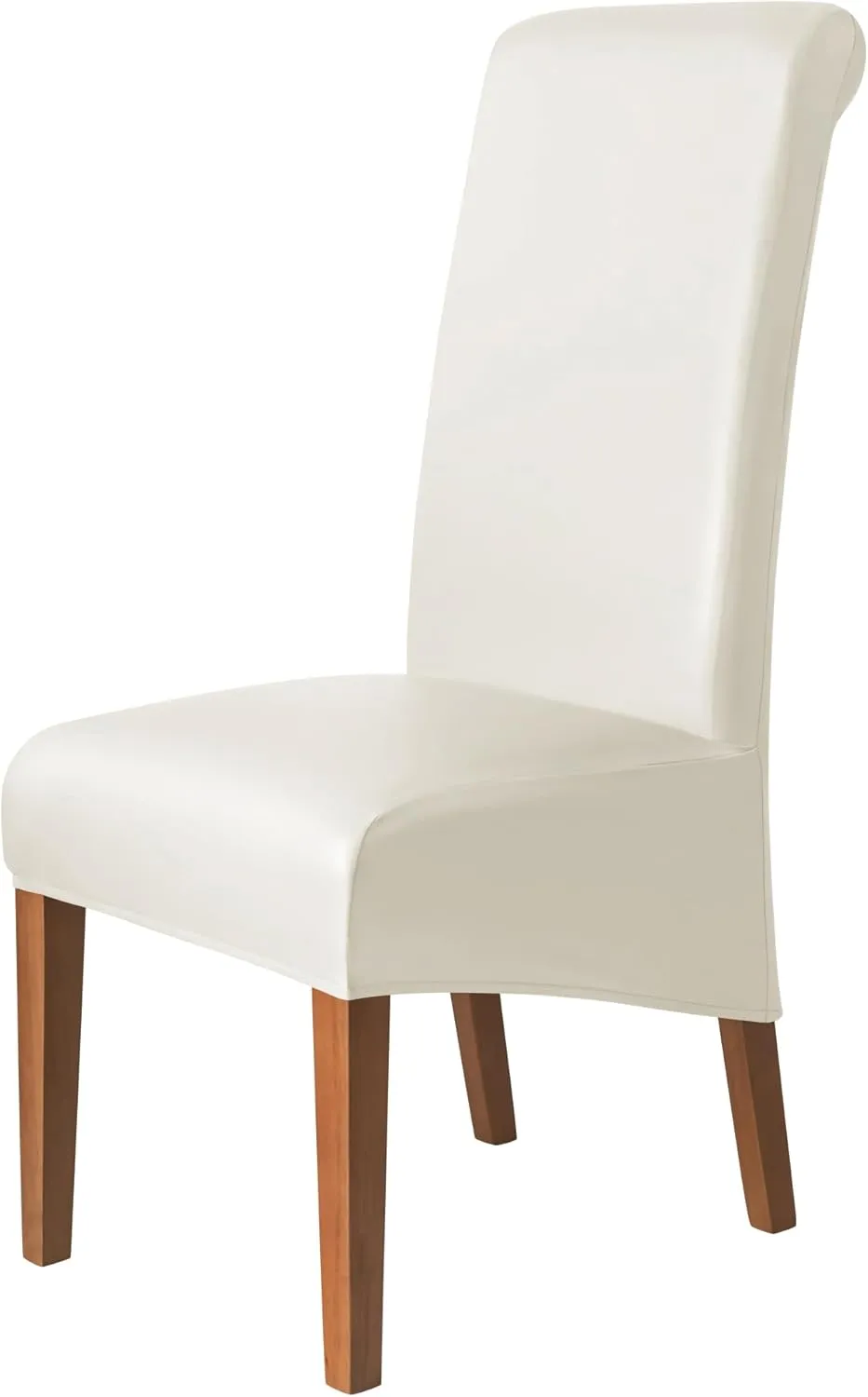 PU Faux Leather Waterproof Stretch Dining Chair Cover Chair Protector Seat Slipcovers Covers (Cream High Back, 4)