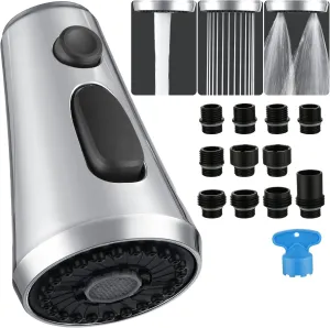 Pull Down Spray Head for Kitchen Faucet, Chiataoma Kitchen Spray Head with 11 Adapters, Sink Faucet Head Nozzle 3 Water Flow Modes, Kitchen Faucet Head Replacement Chrome