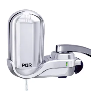 PUR PLUS Vertical Faucet Mount Water Filtration System, Lead-Reducing Filter, Great-Tasting Water, Easy Install, Lasts 100 Gallons, Compatible with Sinks with External Aerators, Chrome