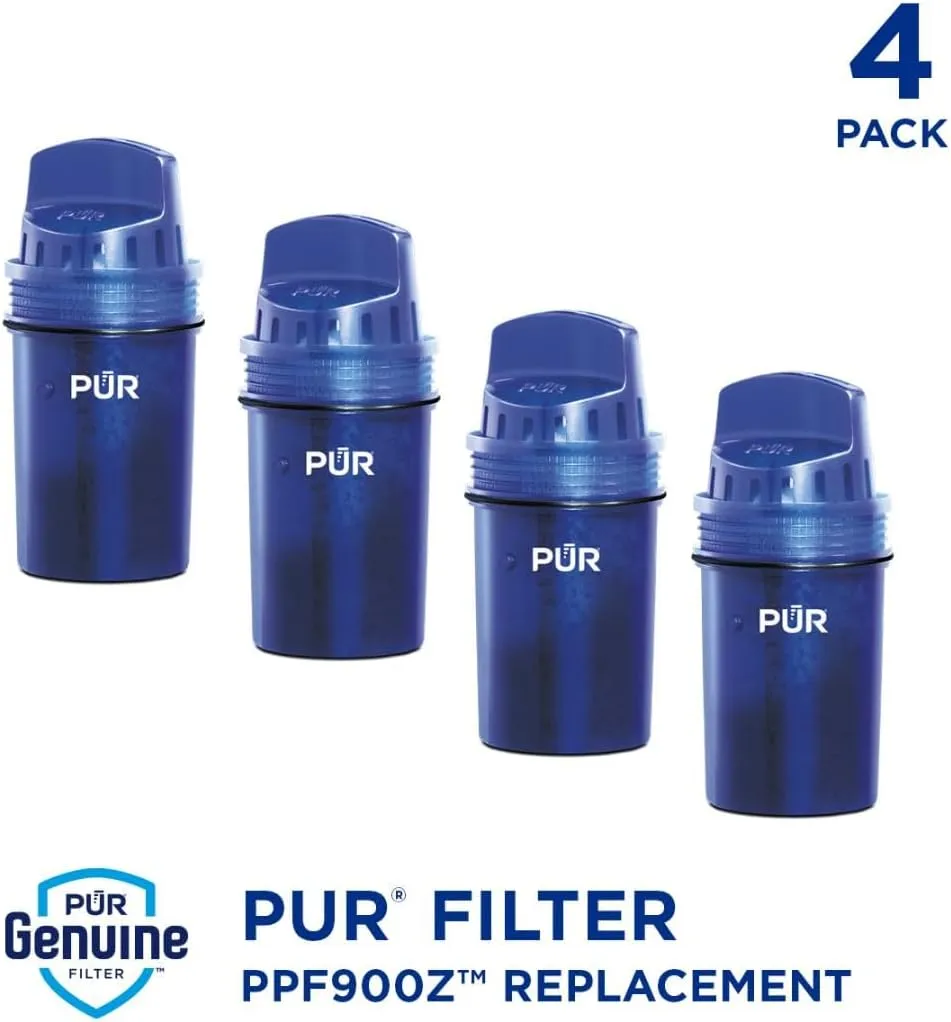 PUR Water Pitcher & Dispenser Replacement Filter 4-Pack, Genuine PUR Filter, 2-in-1 Powerful Filtration and Faster Filtration, 8-Month Value, Blue (PPF900Z4)