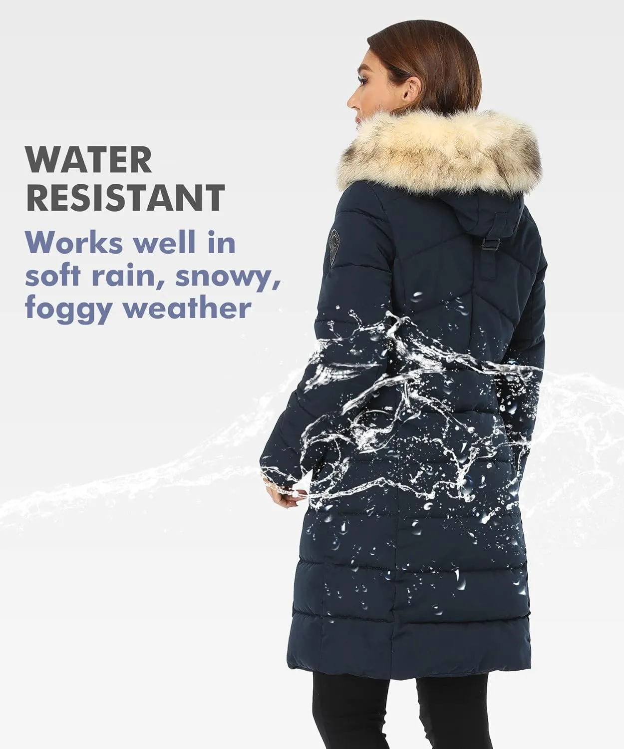 PUREMSX Winter Puffer Jacket for Women, Warm Fur Hood Outdoor Thick Insulated Quilted Long Coat XS-XXL