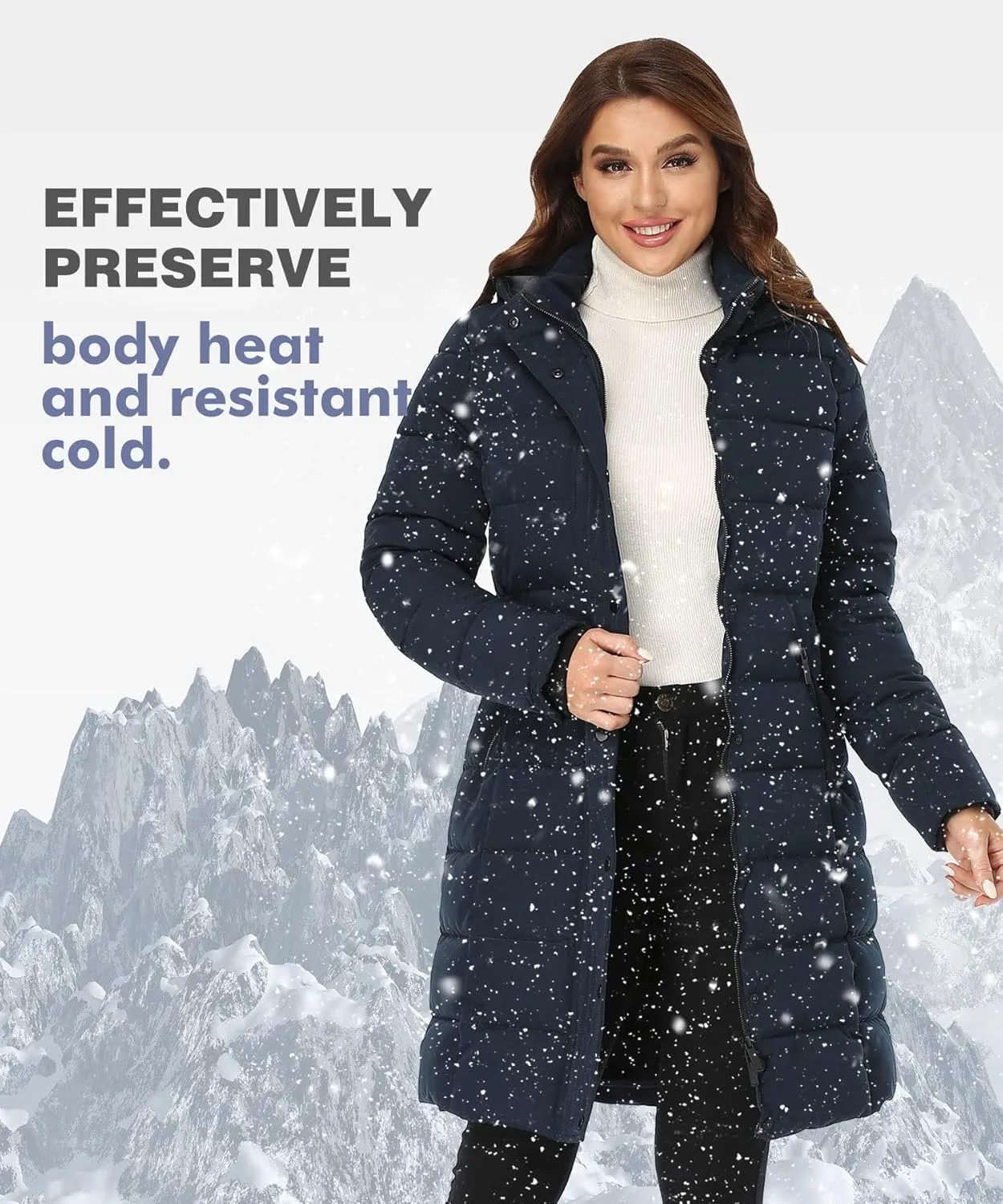 PUREMSX Winter Puffer Jacket for Women, Warm Fur Hood Outdoor Thick Insulated Quilted Long Coat XS-XXL